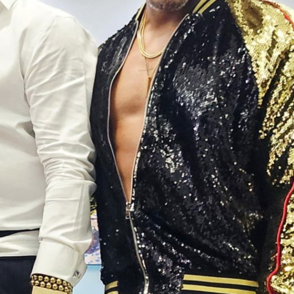 Men's Black and Gold Sequined Jacket - Picture 2 of 4
